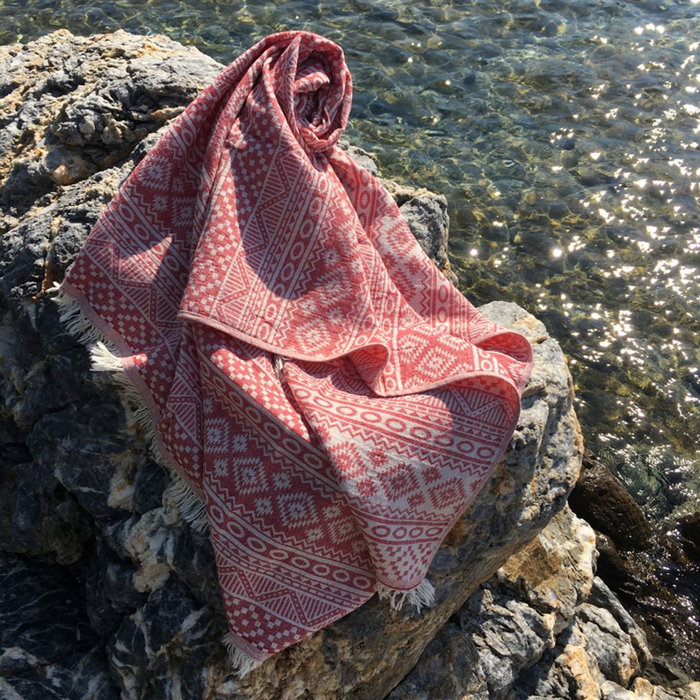 Mijölnir Toalla de playa Fouta Rojo con diseño de alfombra Mijölnir Toalla de playa Fouta Rojo con diseño de alfombra